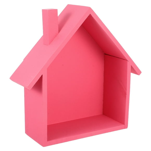 Raindrops Small House Shaped Wall Shelf Wooden Wall Mounted Storage Shelf Rack Organizer Display Box for Bedroom Living Room Kitchen Office (Pink)