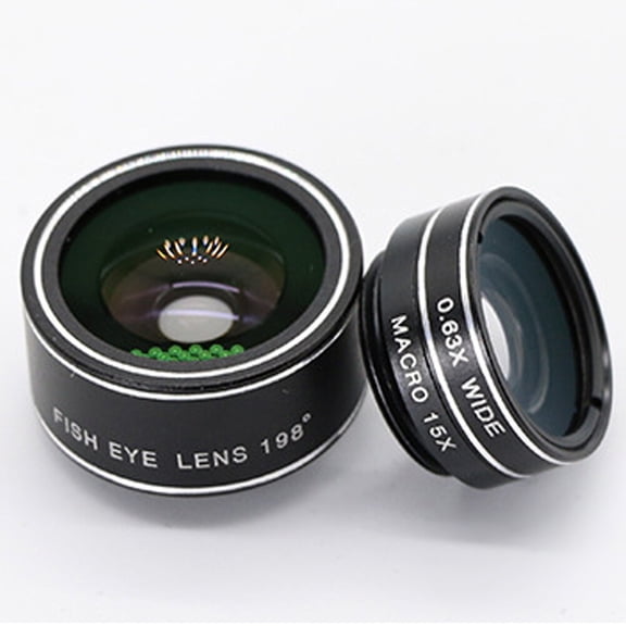 Raindrops Smartphone Camera Lens Kit Black Aluminum Alloy with 198 Degree Fish Eye Wide Angle Macro Lens