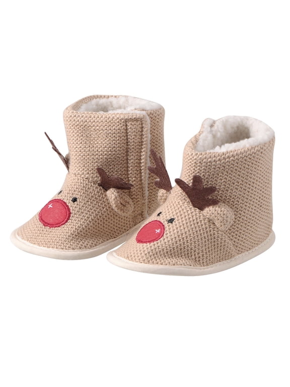 Raindrops Snow Boots for Infants 3D Elk Shape Durable Beige 1 Pair for Autumn and Winter