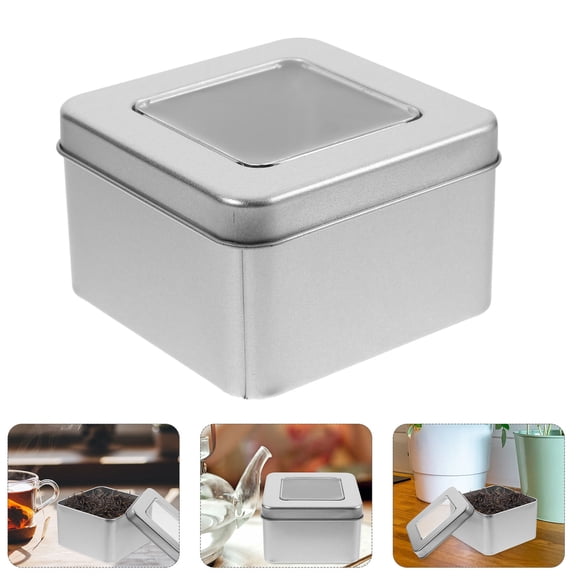 Raindrops  Square Tin Clear Empty Boxes Food Storage Containers Silver