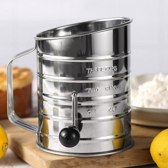 Raindrops Stainless Steel Flour Sifter with Crank Handle, Sugar Powder Sieve and Measuring Tool for Baking, 1 Set