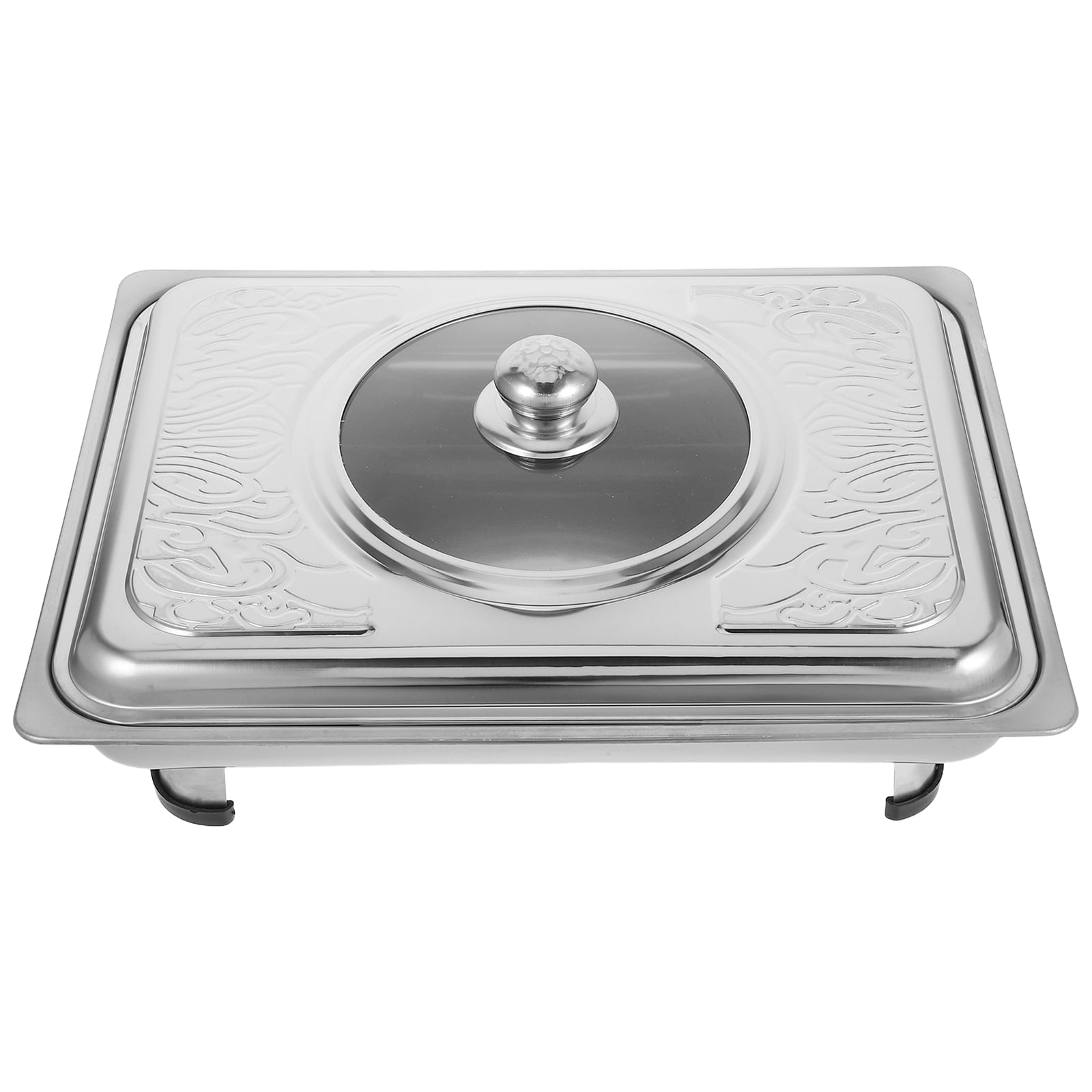 Raindrops Stainless Steel Food Tray with Lid Rectangular Buffet Server ...