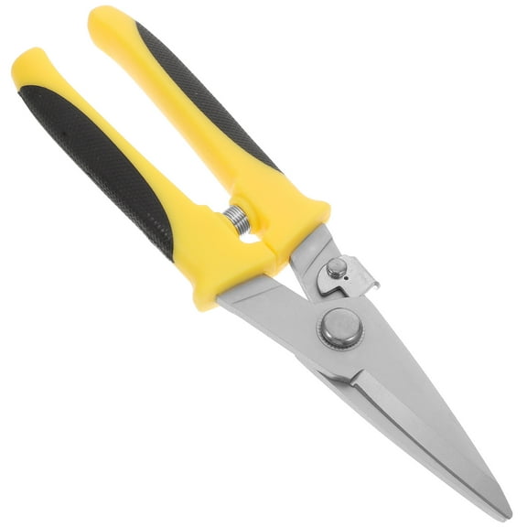 Raindrops Stainless Steel Metal Sheet Scissors for Cutting Use Yellow LaborSaving with Safety Fastener 1pc