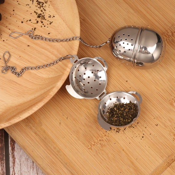 Raindrops Stainless Steel Tea Infuser with Chain for Home Use Reusable Silver 2pcs Egg and Teapot Shape