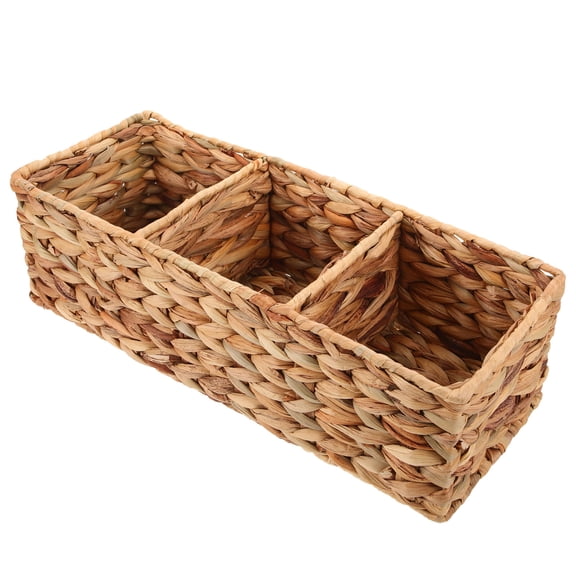 Raindrops Straw Woven Storage Basket 3-compartment Handle Tool Makeup Storage Basket