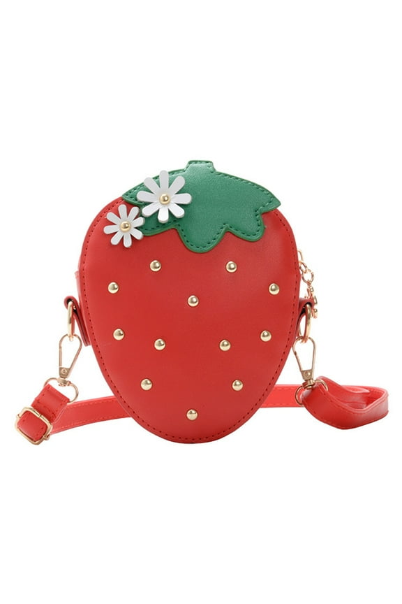 Raindrops Strawberry Shape Crossbody Bag Pu Handbag Red