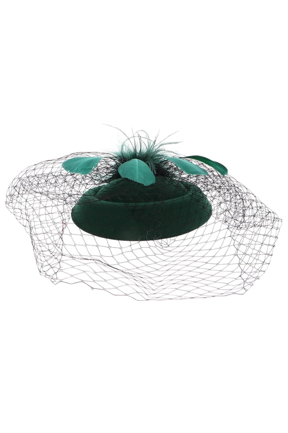 Stylish 20s Pillbox Hat with Veil for Wedding and Parties Green Plastic Alloy Mesh 6.5x4.5 Inches