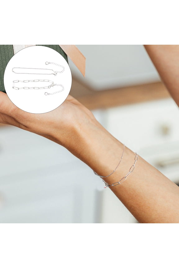 Stylish Paper Clip Bracelet with Double Layer Adjustable Wrist Chain in Silver Stainless Steel