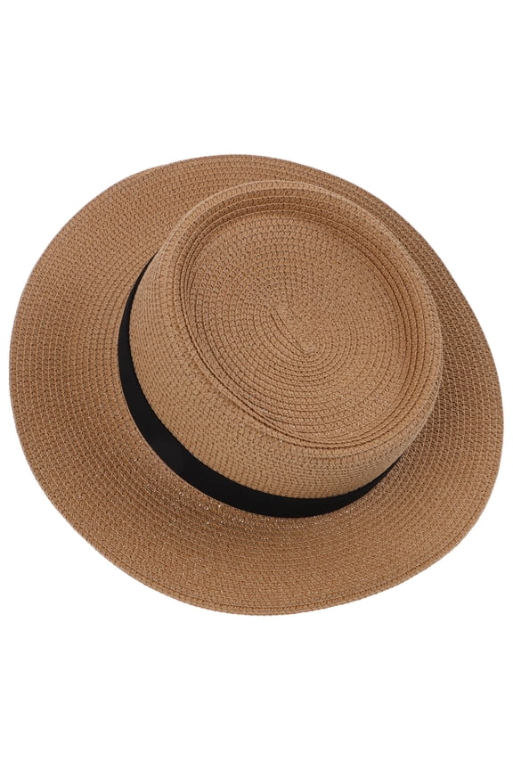 Beach Sun Hats for Women Khaki Straw Wide Brim 1Pcs 12.6X12.6X3.9in