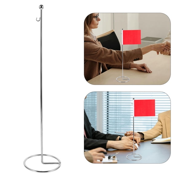Raindrops Table Flag Pole Small Stand Mini Flags Holder Office Silver