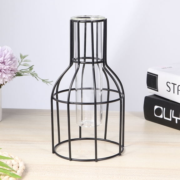 Raindrops Tall Vase Bud Vase Long Neck Flower Insert Hydroponics Planter 18.5*10.5cm Black