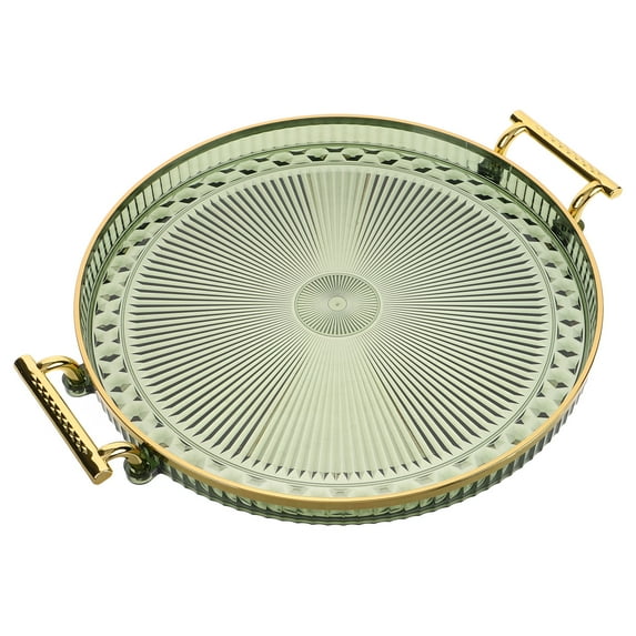 Raindrops Tea Tray Decorative Circle for Coffee Table Round Centerpiece Green