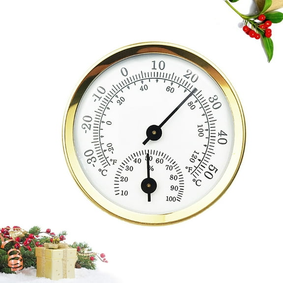 Raindrops Temperature Monitor Hygrometer Golden Round Dial 1Set