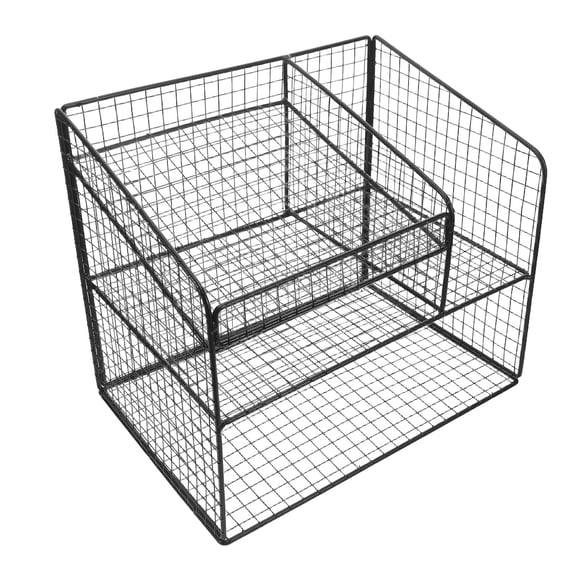 Raindrops 3-Tier Metal Desk Organizer with Phone Holder, Black Desktop File and Document Tray