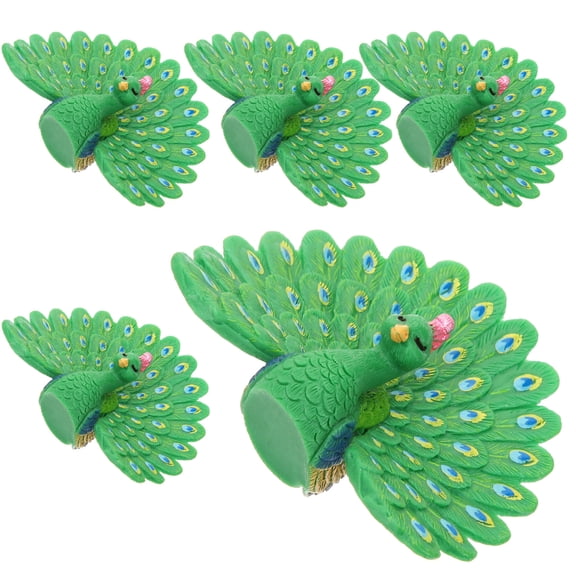 Raindrops Tiny Peacock Figurines Resin Material for Home Decoration Green Color Lightweight and 5 Pieces