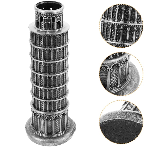 Leaning Tower of Ornament Model for Decoration Handmade in Zinc Alloy Silver Color 3 5 Inch