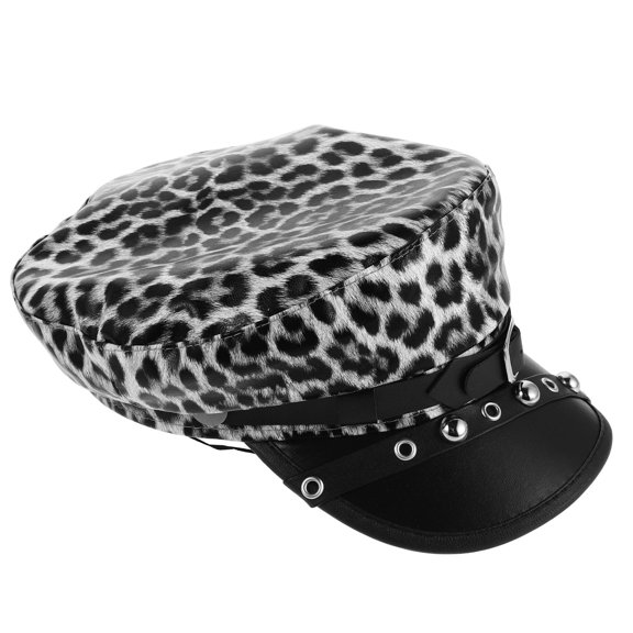 FOMIYES Black PU Leopard Print Beret Hat Stylish Unisex Animal Pattern Fashion Cap for Casual Wear