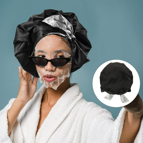 Raindrops  Turban Hat Sleeping Cap Bald Satin Bonnet Silk for Woman Black