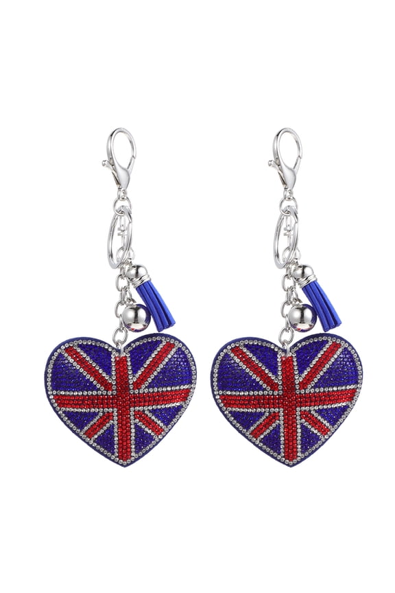 Union Jack Keychain Heart-Shaped Rhinestone Pendant for Bags 2Pcs