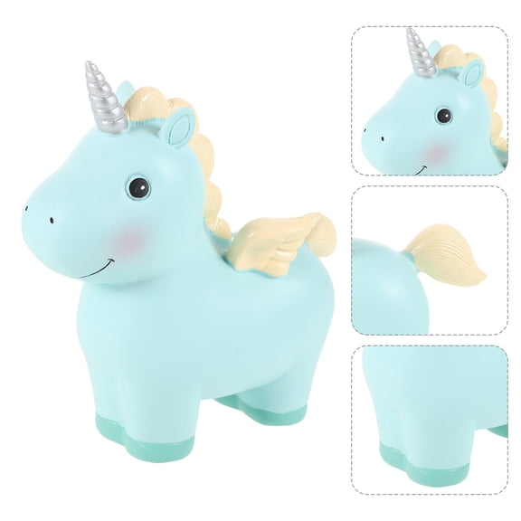 Raindrops Unicorn Piggy Bank for Kids Girls Money Storage Decor Statue Blue Synthetic Resin 6.3 Inches