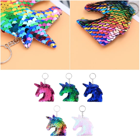CRILSTYLEO 8Pcs Sequin Unicorn Keychain Assorted Color Glitter Key Ring for Key Holding and Bag Decoration
