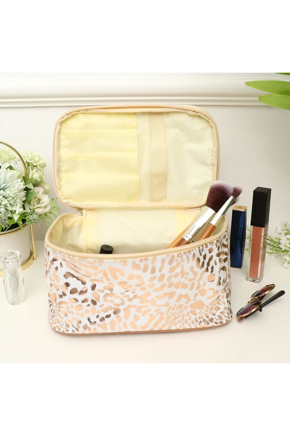 Large Travel Makeup Pouch Golden Leopard Pattern Cosmetic Storage Organizer
