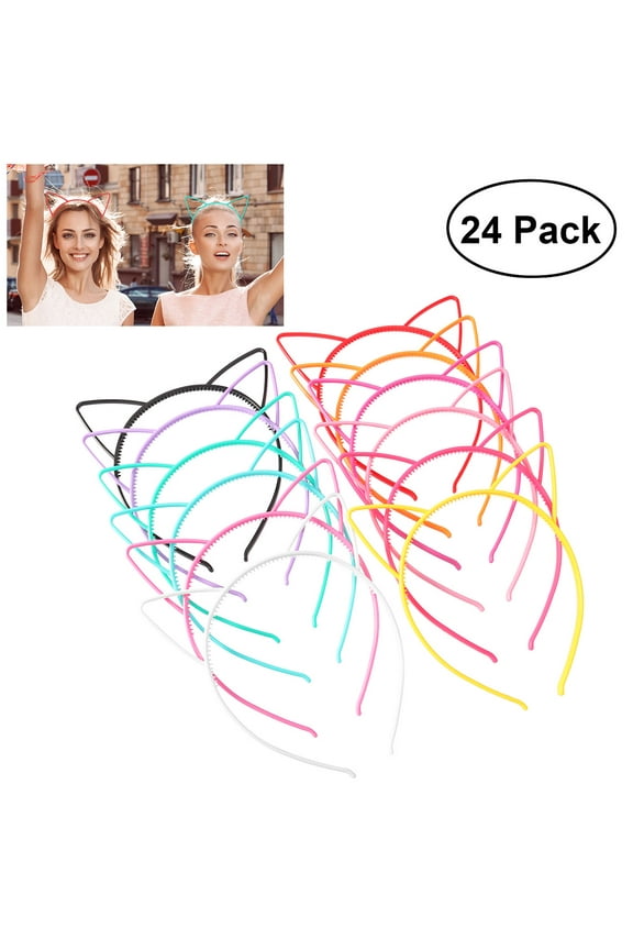 Unomor 24pcs Cat Ear Headband 0.6cm ABS Plastic Hair Headpiece for Party Daily Hairstyle Decoration
