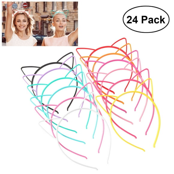 Unomor 24pcs Cat Ear Headband 0.6cm ABS Plastic Hair Headpiece for Party Daily Hairstyle Decoration