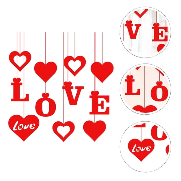 Raindrops 11Pc Hanging Heart Decors Red Wedding Ornaments for Party and Holiday Decoration
