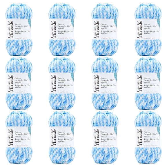 Loops & Threads Raindrops Variegated Striped Sweet Snuggles Lite Yarn - Super Bulky Weight Yarn for Knitting, Crochet, Weaving, Arts & Crafts, 12 Pack
