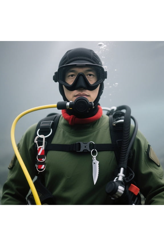 Diving Gear Strap Keychain with Metal Mouthpiece Keeper and High Visibility Dive Flag for Secure Equipment