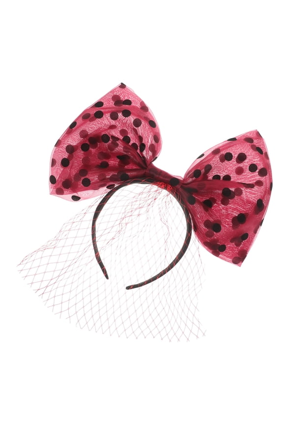 Elegant Red Bowknot Headband with Dots Lightweight Tulle Hairband