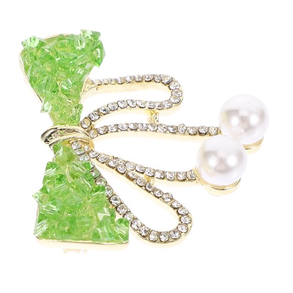 FOMIYES Versatile Green Bowknot Brooch Pin, Stylish Zinc Alloy and Rhinestone
