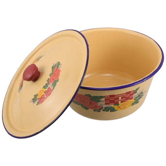 Raindrops Vintage Enamel Mixing Bowl with Lid Large Retro Kitchen Basin for Soup Salad and Food Storage