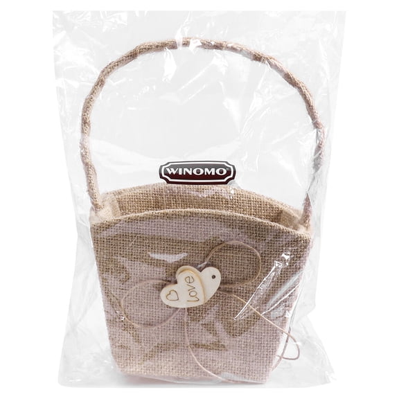 Raindrops WINOMO Vintage Wedding Burlap Hessian Flower Girl Basket with Wooden Heart