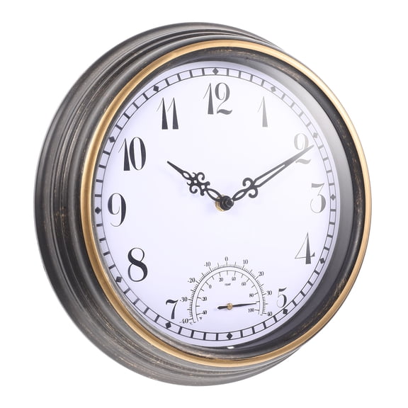 Raindrops Wall Clock Living Room Wall Clock Hanging Waterproof Clock with Thermometer