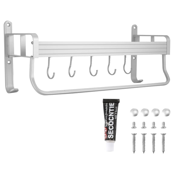 Raindrops Wall Mounted Cookware Holder with 5 Hooks for Spices Storage Shelf Silver Space Aluminium