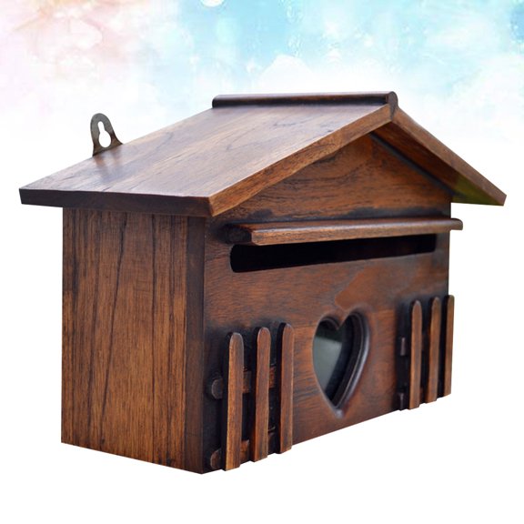 Raindrops Wall Mounted Mailbox in Dark Brown Plastic Retro House Shape Design for Storage Suitable for Home or Office 1PC