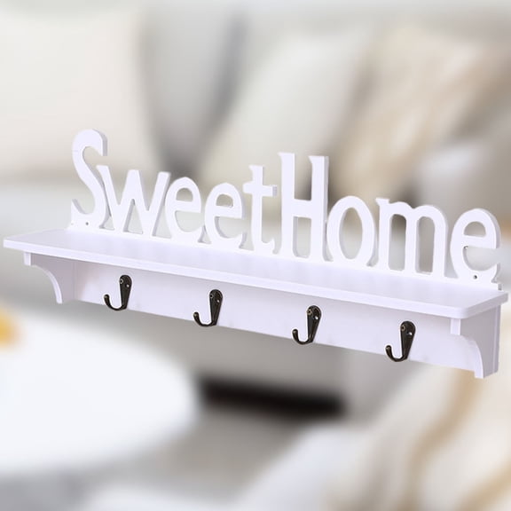 Raindrops Wall Mounted Storage Rack with Hooks, White PVC Wood Composite Organizer, 17.7 x 8.7 x 4.3 Inches