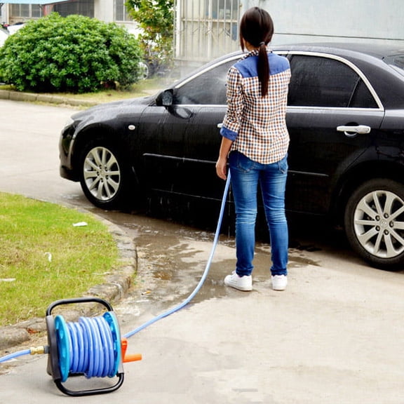 Raindrops Water Hose Reel Cart Garden Pipe Support Wall with Aluminum Frame Storage