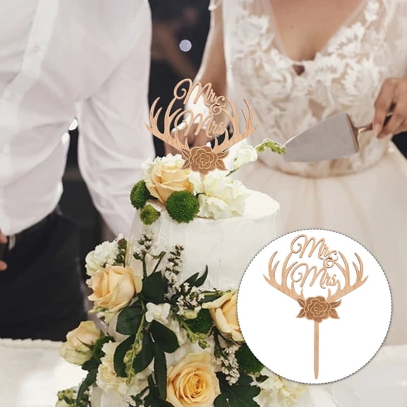 Raindrops Rustic Antler Style Cake Topper for Wedding Party Decoration - 1 Piece Elegant Event Accessory