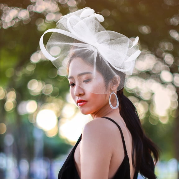 Raindrops Wedding Tea Party Fascinator Hat with Bowknot and Black Nylon Mesh, Adjustable Headband for Women, 1 Piece