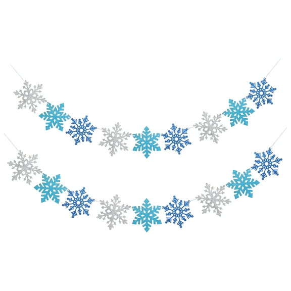 Raindrops White Blue Snowflake Banner for Christmas Party or Winter Birthday Shower