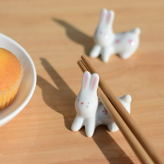 Raindrops White Ceramic Rabbit Shape Spoon Rests for Decor 4 Pieces Small Size Kitchen Supplies