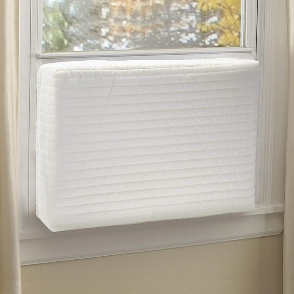 FOMIYES White Indoor AC Cover with Double Layer Insulation, Windshield Protector to Block Cold Drafts and Dust