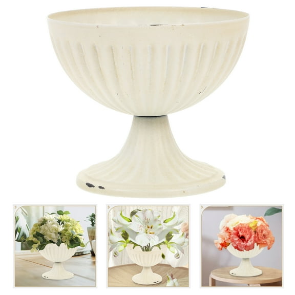 Raindrops White Iron Flower Arrangement Vase for Wedding Table Decor and Home Storage Use 7.5 Inches