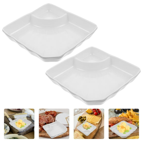 Raindrops White Melamine Dumpling Plate with Sauce Compartment for Serving Foods at Parties and Home 2 Pcs
