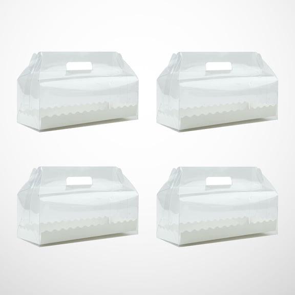 Raindrops White PET Cake Roll Box with Paper Tray Portable Cupcake Containers for Home Dessert Shop Storage Use 4pcs
