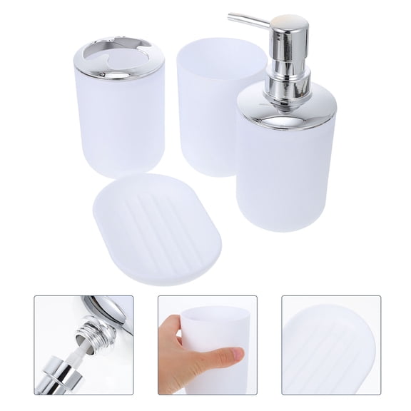 Raindrops White Plastic Bathroom Washing Accessories Set with Soap Tray Lotion Box and Toothbrush Cup for Use 5 Pieces