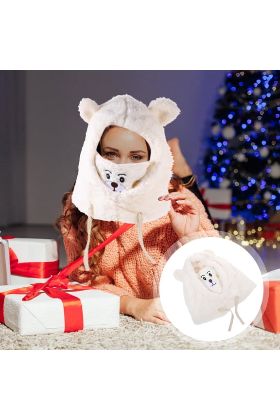 Bear Costume Plush Warm Hat Girl Ladies Women Caps Hats Miss White